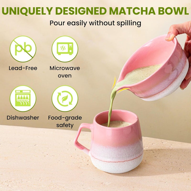 GBBG Matcha Whisk Set, Ceramic Matcha Kit Desert Style, Matcha Whisk and Bowl, Bamboo Scoop and Rest, Sifter and Tea Towel, 7 Pcs Gifts for Matcha Lover - Pink - Image 2
